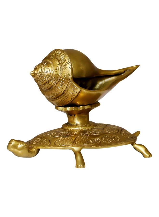 CRAFTHUT Brass Turtle with Shankh Showpiece - 7 Inch (1.2Kg) - Decorative Item for Pooja, Feng Shui & Vaastu - Image 1